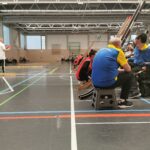 Boccia Spiel in Klasse BC3 bei den 19. Deutschen Boccia-Meisterschaften in Düsseldorf 2023