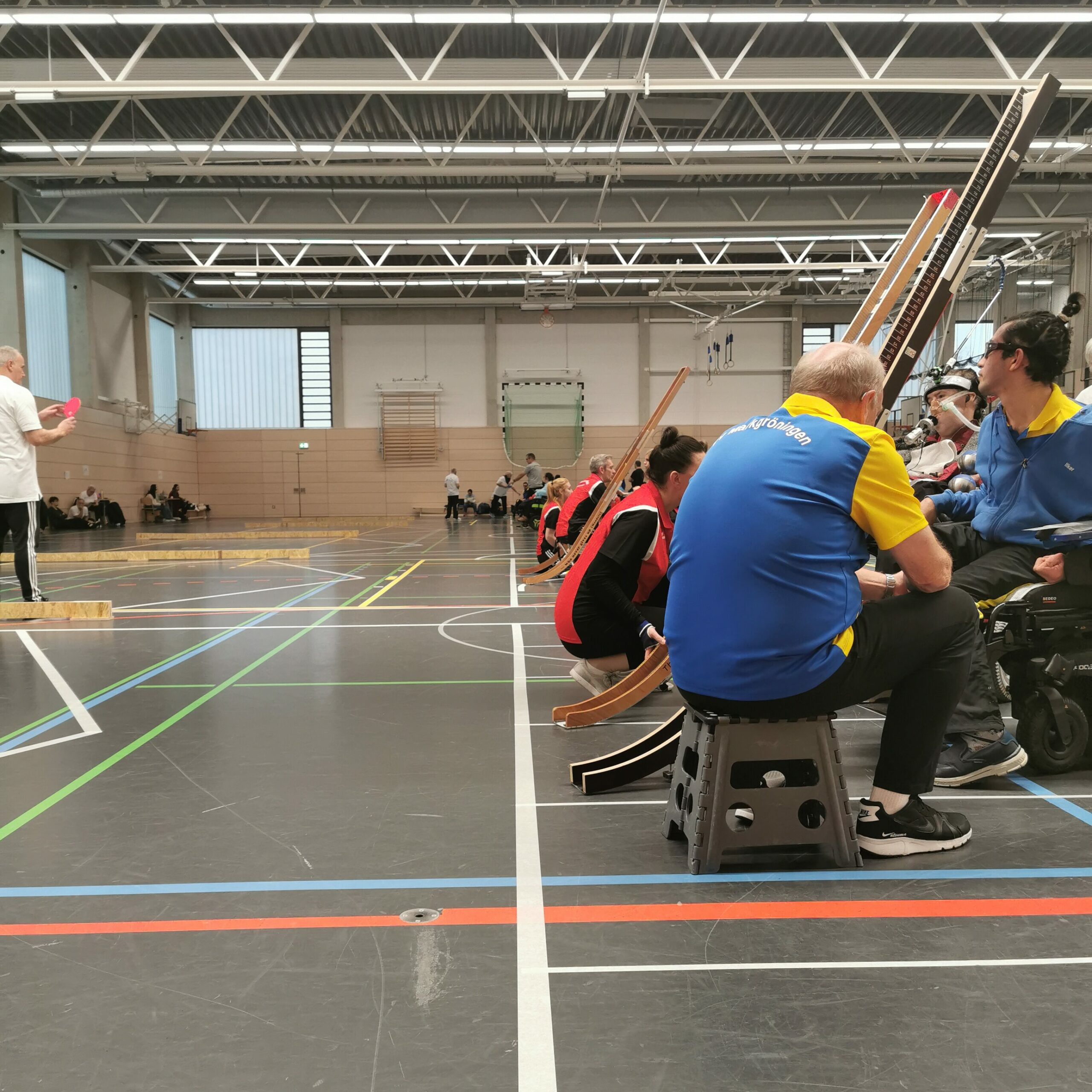 Boccia Spiel in Klasse BC3 bei den 19. Deutschen Boccia-Meisterschaften in Düsseldorf 2023